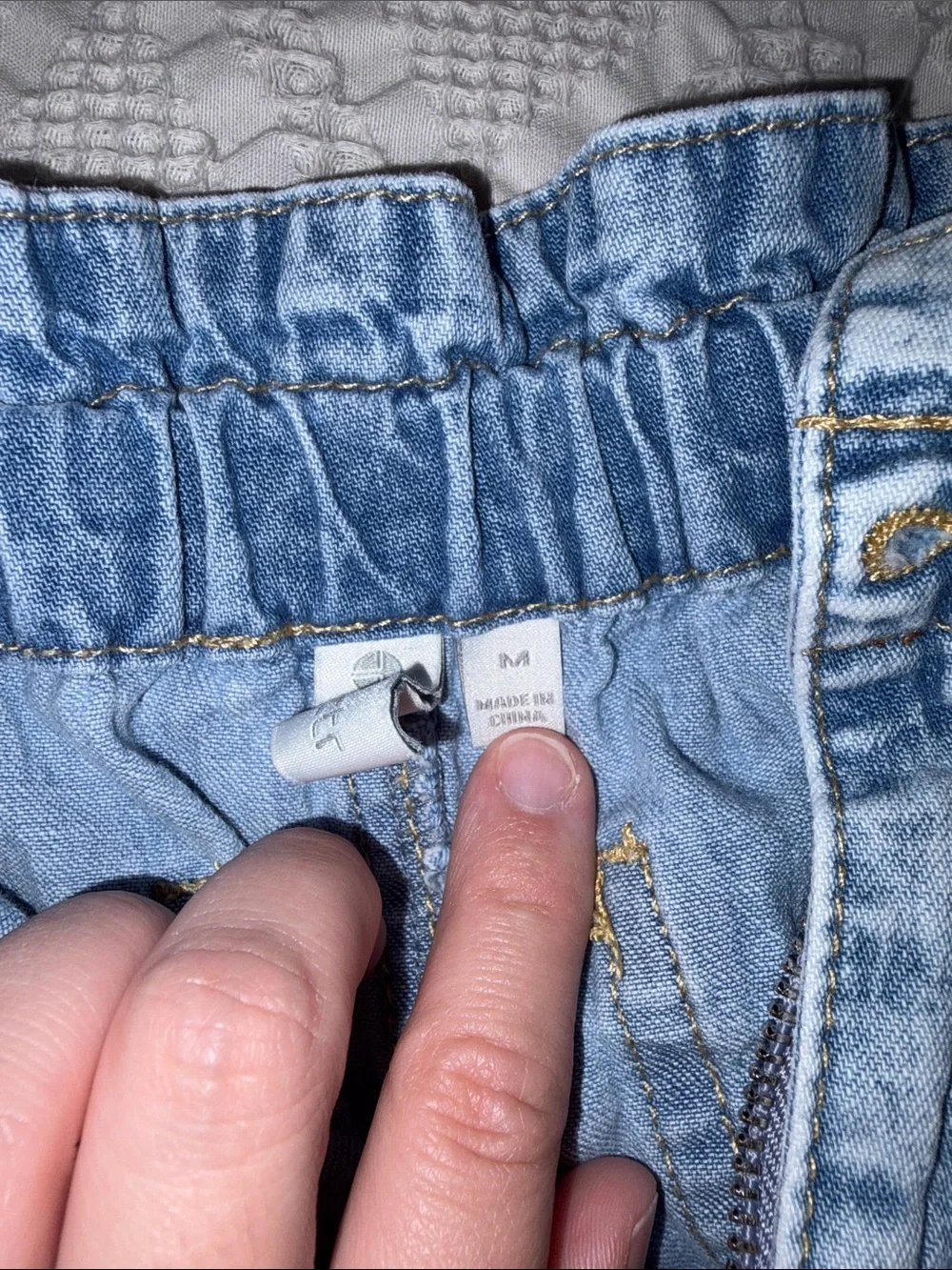 Tractr Light Blue Denim Paperbag Waist Shorts with Drawstring